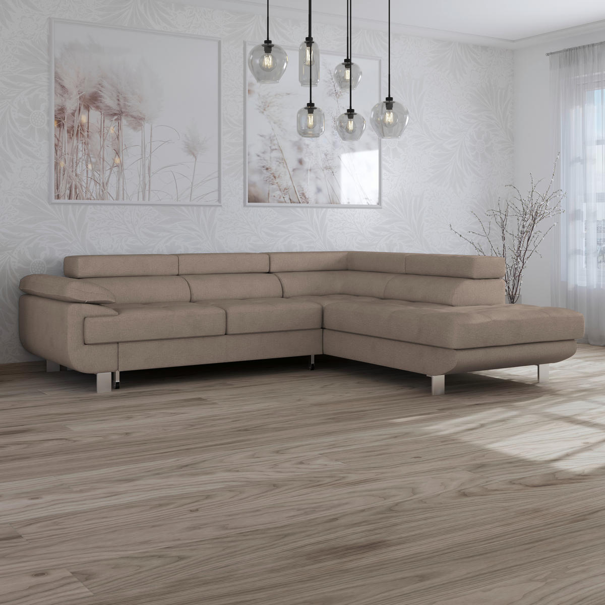 Ecksofa mit Schlaffunktion Taupe Drell  - Taupe, MODERN, Textil/Metall (270/230cm) - MID.YOU