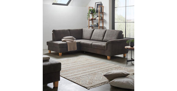 ECKSOFA in Flachgewebe Braun  - Eichefarben/Braun, Design, Holz/Textil (253/185cm) - Cantus