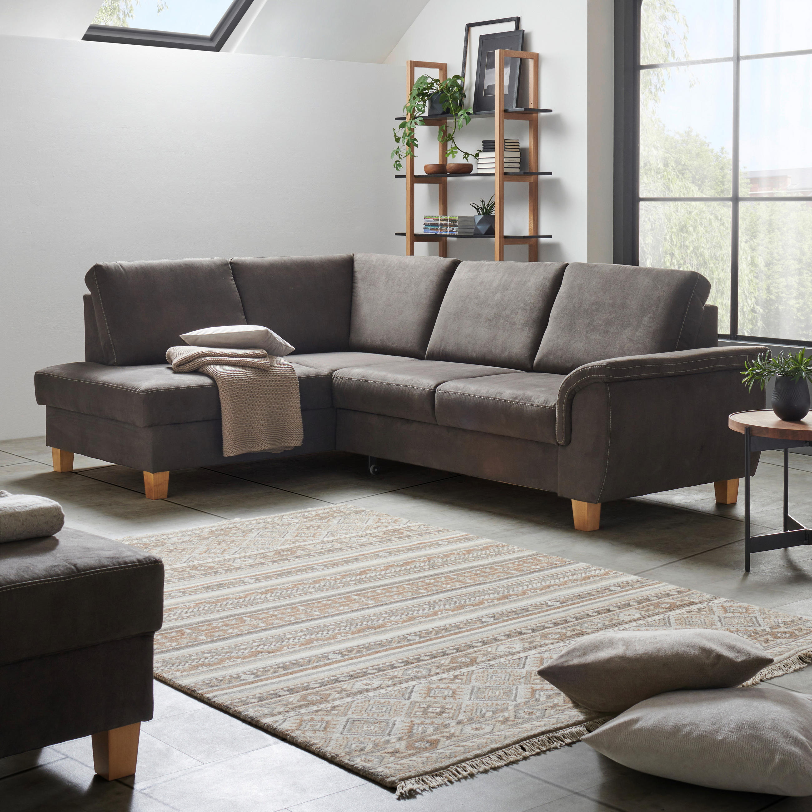 WOHNLANDSCHAFT in Flachgewebe Braun - Eichefarben/Braun, Design, Holz/Textil (185/253cm) - Cantus