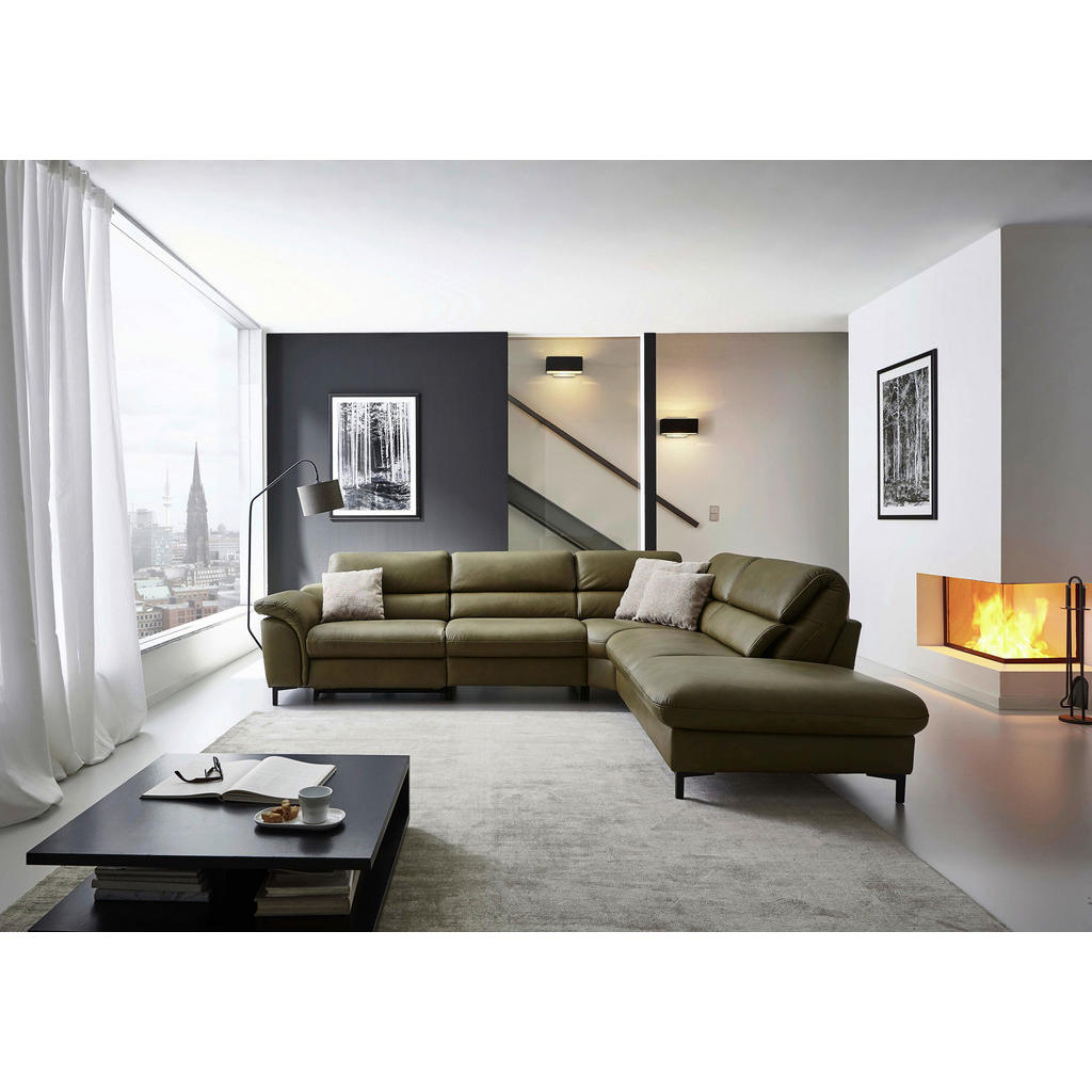 Thumbnail - Hukla Ecksofa Valdera, Schlamm, Leder, Echtleder, Semi-Anilinleder, 3-Sitzer, L-Form, 280x246 cm, Goldenes M, Made in EU...