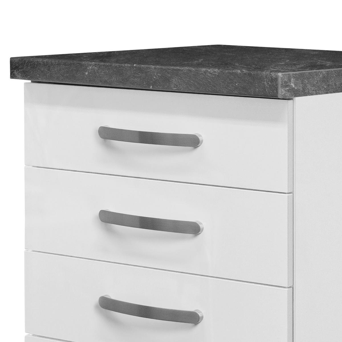 SCHUBKASTENUNTERSCHRANK 50/86/60 cm  in Weiß, Weiß Hochglanz  - Edelstahlfarben/Weiß Hochglanz, MODERN, Holzwerkstoff/Metall (50/86/60cm) - FlexWell