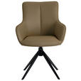 ARMLEHNSTUHL  in Eisen Echtleder pigmentiert  - Beige/Schwarz, Design, Leder/Metall (64/87/60cm) - Novel