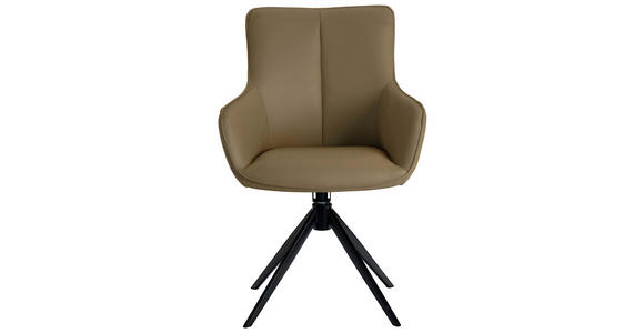 ARMLEHNSTUHL in Eisen Echtleder pigmentiert - Beige/Schwarz, Design, Leder/Metall (64/87/60cm) - Novel