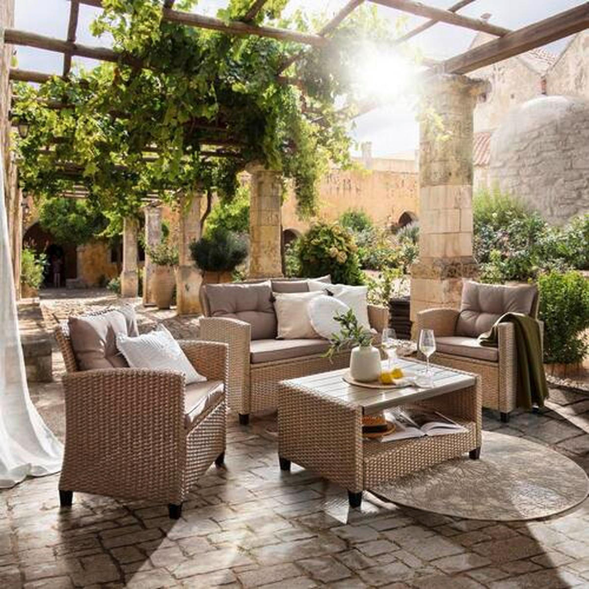 LOUNGEGARNITUR Stahl  - Beige/Grau, MODERN, Kunststoff/Textil (124/76/67cm) - Ambia Garden