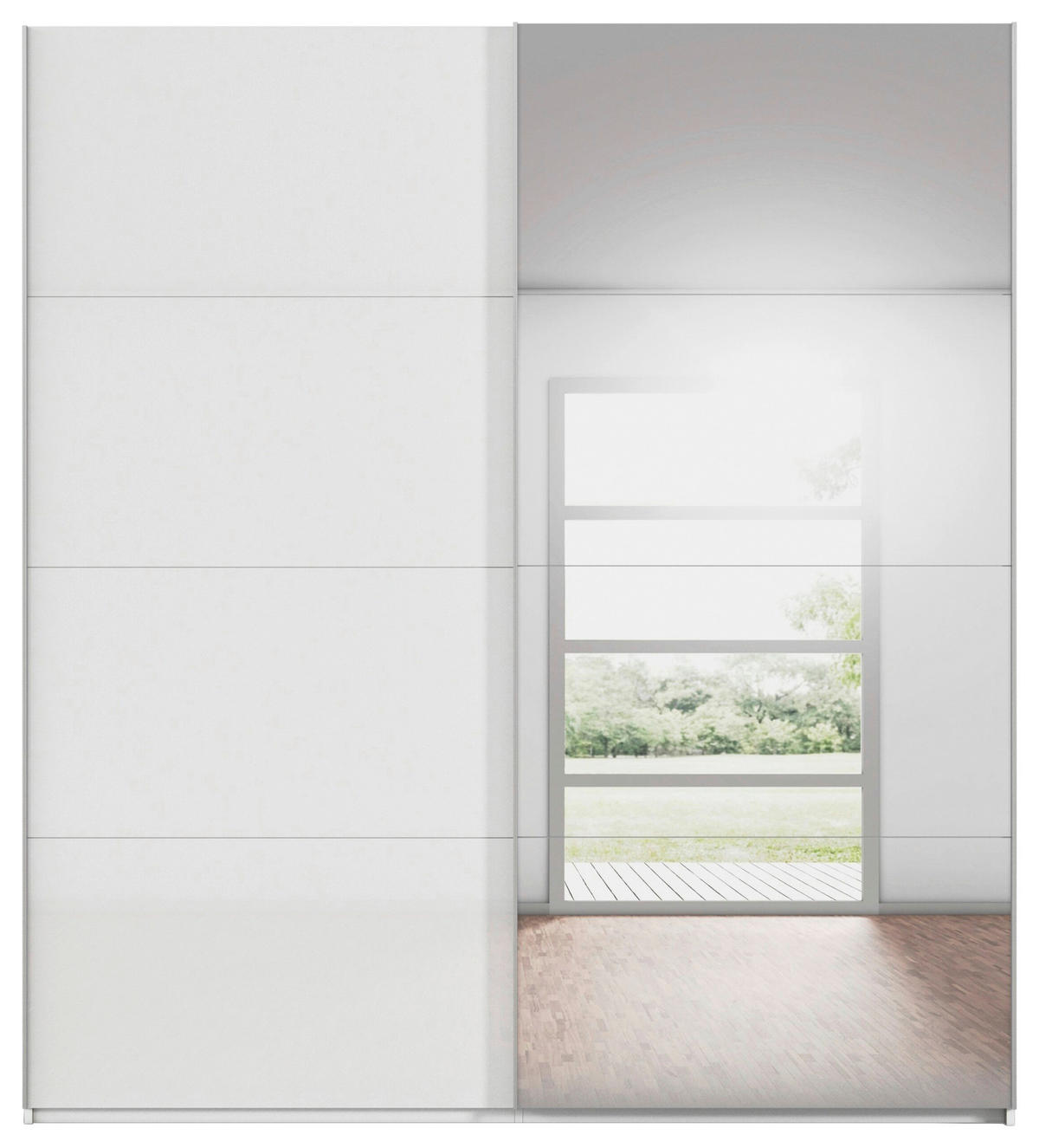 SCHWEBETÜRENSCHRANK 201/236/68 cm 2-türig Weiß, Weiß Hochglanz  - Weiß Hochglanz/Alufarben, Basics, Glas/Holzwerkstoff (201/236/68cm) - Novel