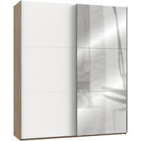 SCHWEBETÜRENSCHRANK in Eichefarben, Weiss, Klar  - Chromfarben/Klar, Modern, Holzwerkstoff/Metall (200/236/65cm) - MID.YOU