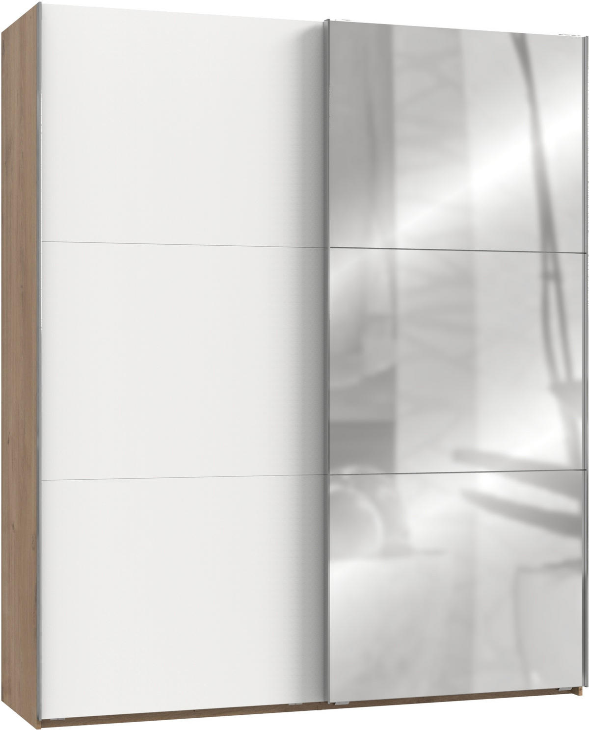 SCHWEBETÜRENSCHRANK in Eichefarben, Weiss, Klar  - Chromfarben/Klar, Modern, Holzwerkstoff/Metall (200/236/65cm) - MID.YOU