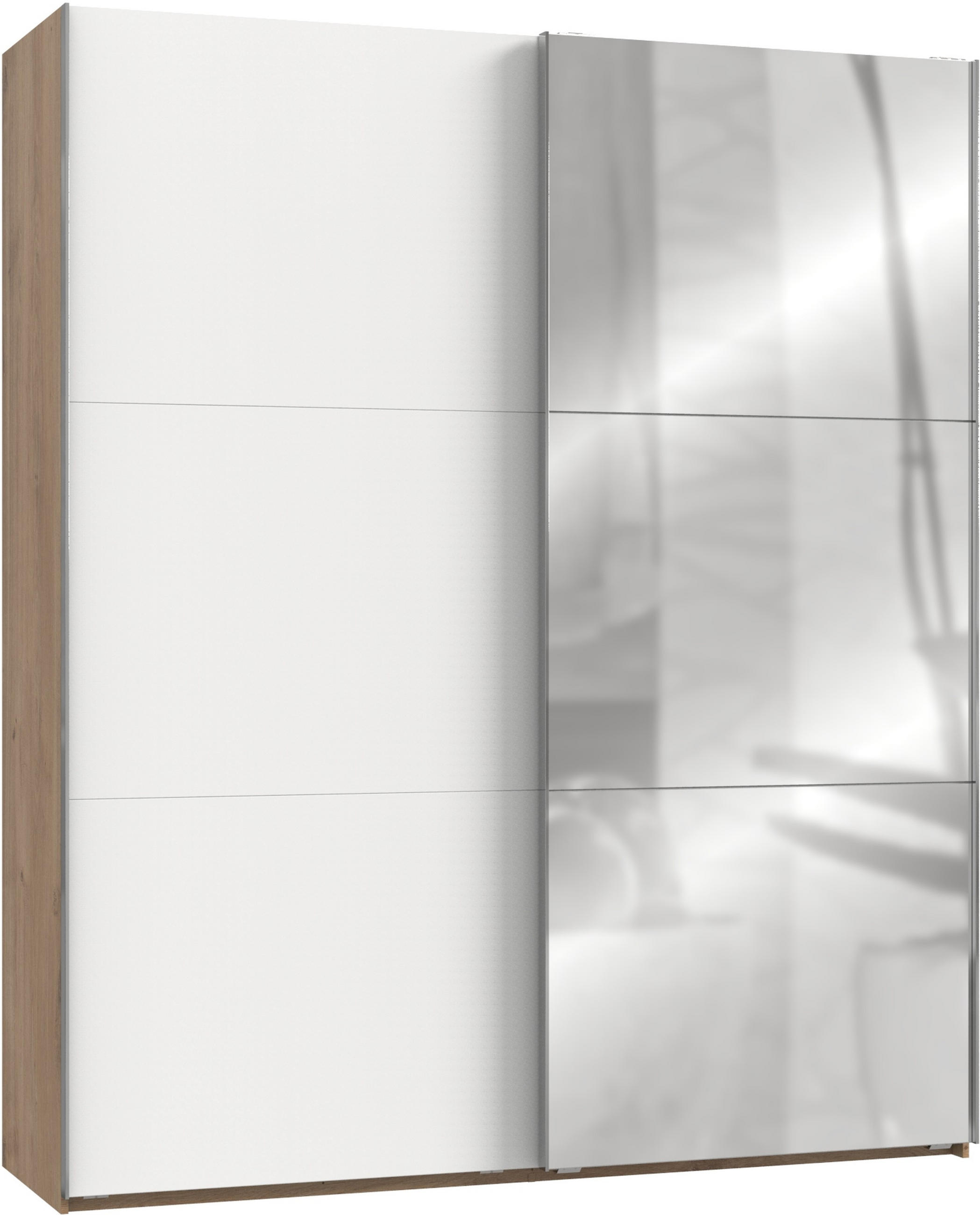 Schwebetürenschrank Mit Spiegel 200cm Level, Weiß/eiche