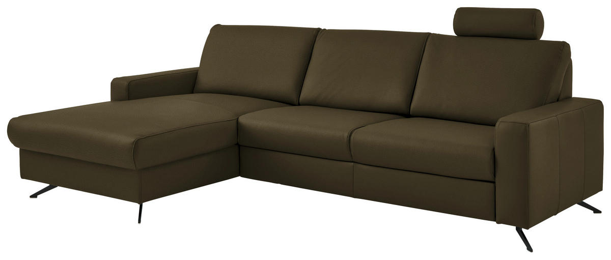ECKSOFA in Echtleder Grün  165/267 cm  - Schwarz/Grün, Design, Leder/Metall (165/267cm) - Beldomo Premium