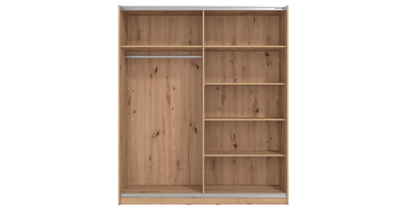 SCHWEBETÜRENSCHRANK 2-türig Schwarz, Eichefarben - Eichefarben/Schwarz, Basics, Glas/Holzwerkstoff (179/210/62,5cm) - Xora