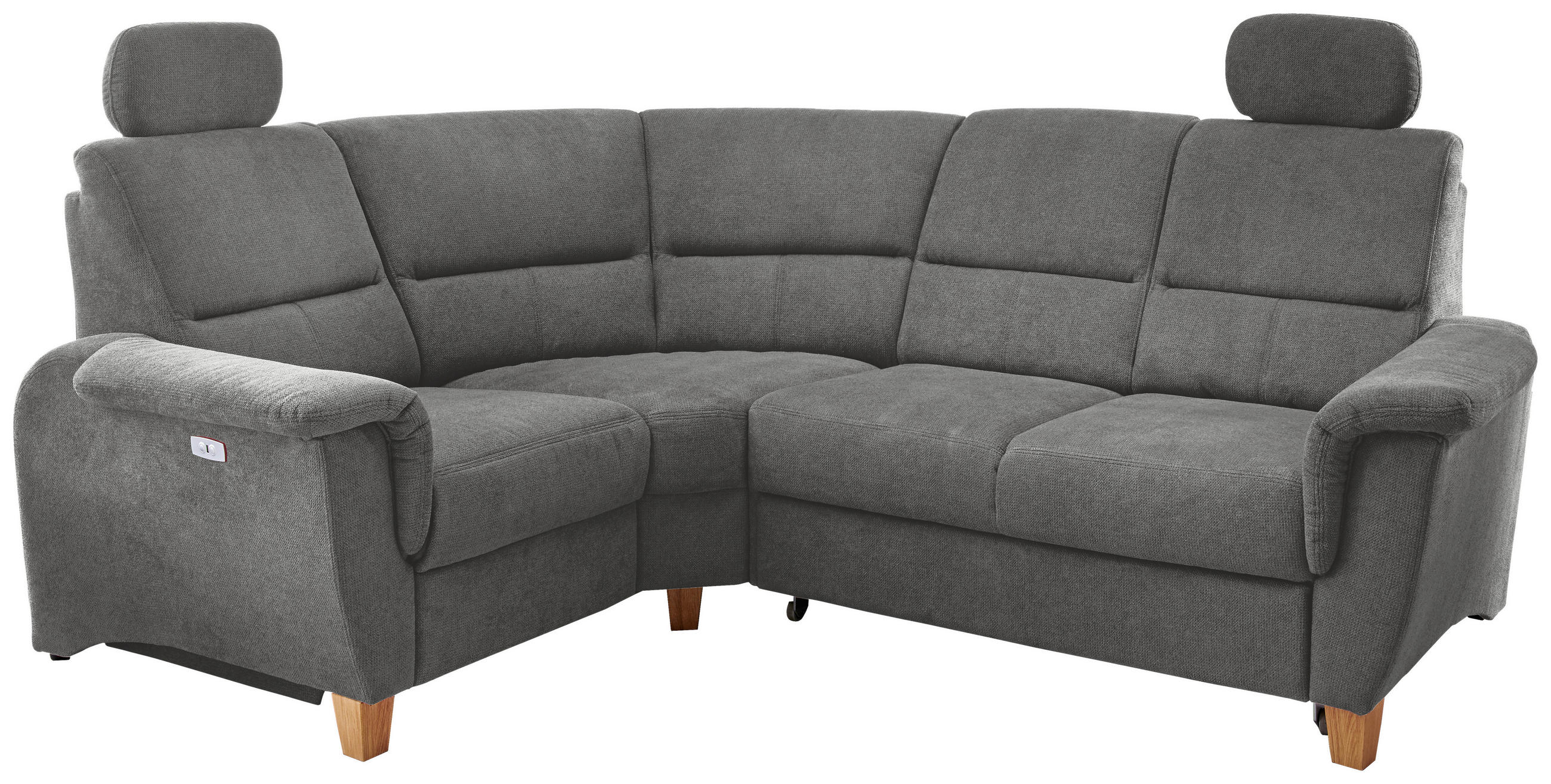 ECKSOFA Dunkelgrau Struktur Bettkasten, Kopfstütze  - Wildeiche/Dunkelgrau, KONVENTIONELL, Holz/Textil (186/237cm) - Livetastic