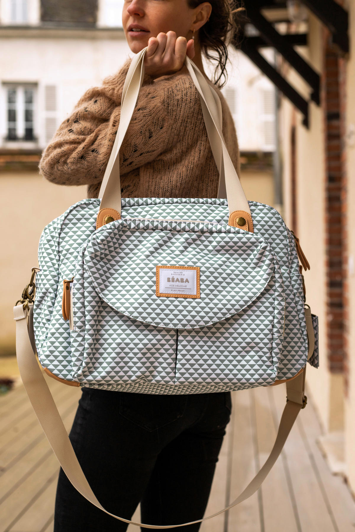 WICKELTASCHE GENEVA II  "PLAY PRINT"  - Salbeigrün/Grau, Basics, Kunststoff (26/30,5/44cm) - Beaba