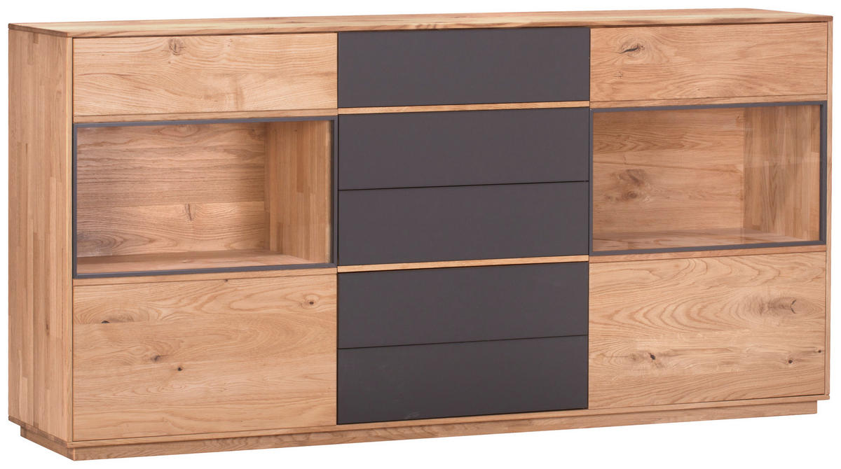 SIDEBOARD Anthrazit, Eichefarben  177/89/42 cm  - Eichefarben/Anthrazit, Design, Glas/Holz (177/89/42cm) - Waldwelt