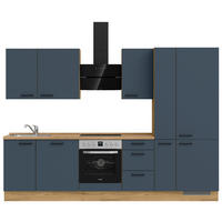 KÜCHENBLOCK 300 cm   in Eichefarben, Dunkelblau  - Eichefarben/Schwarz, MODERN, Holzwerkstoff/Metall (300cm) - Nobilia