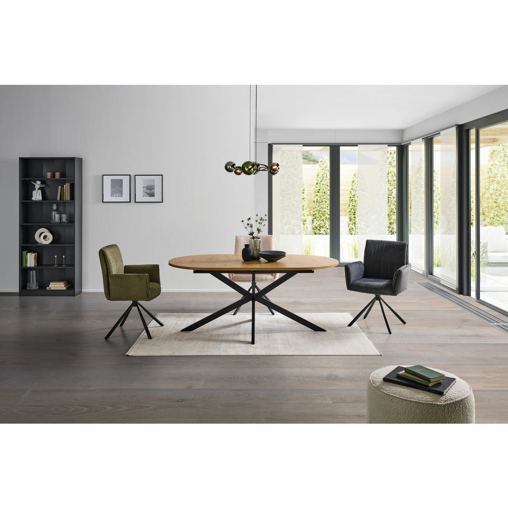 Thumbnail - Mid.you Armlehnstuhl, Anthrazit, Schwarz, Metall, Textil, konisch, rund, 65x90x62 cm, Sitzfläche 360° drehbar, Esszimmer...