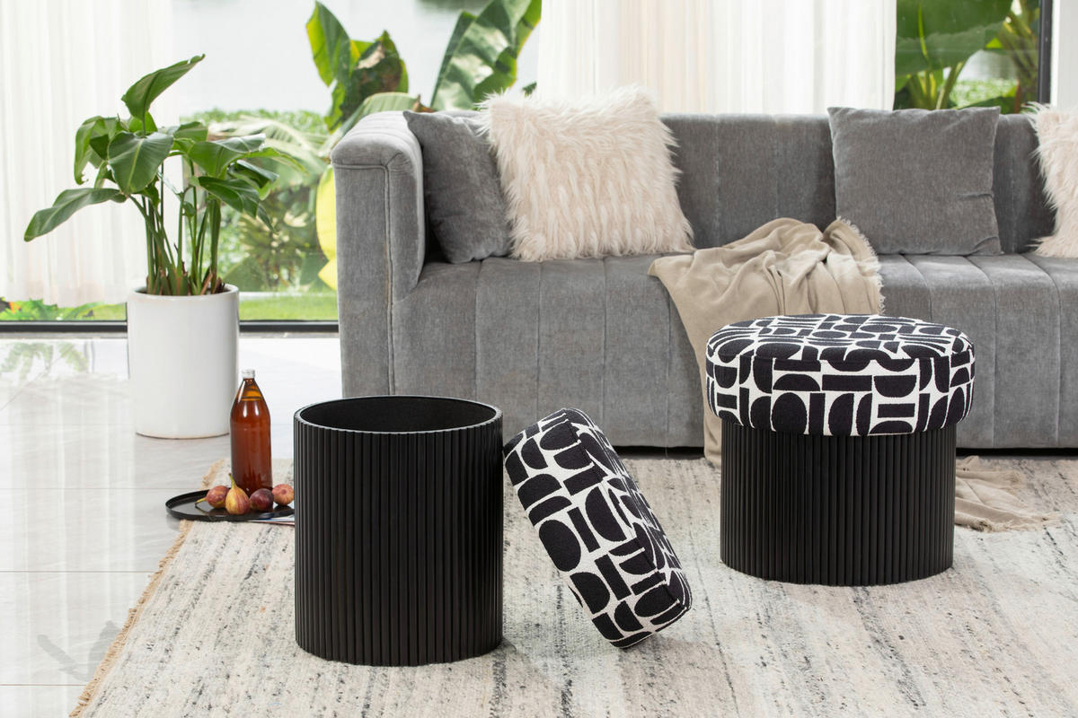 POUF Chenille 50/44/50 cm  - Schwarz/Weiß, Design, Holzwerkstoff/Textil (50/44/50cm) - MID.YOU