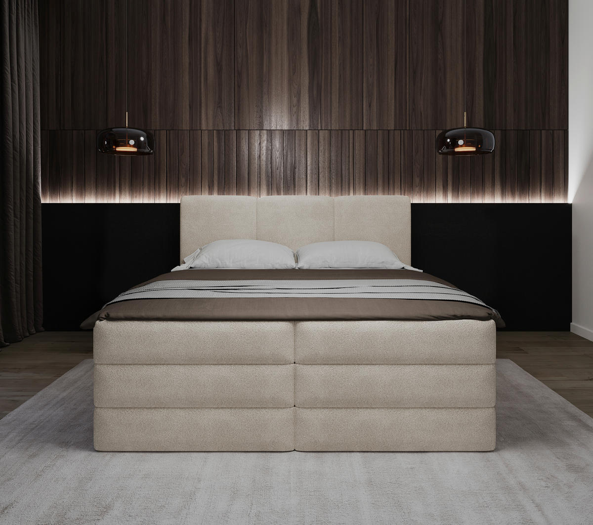 KONTINENTALSÄNG 160/200 cm  i cremefärgad  - svart/cremefärgad, Modern, trämaterial/trä (160/200cm) - MID.YOU