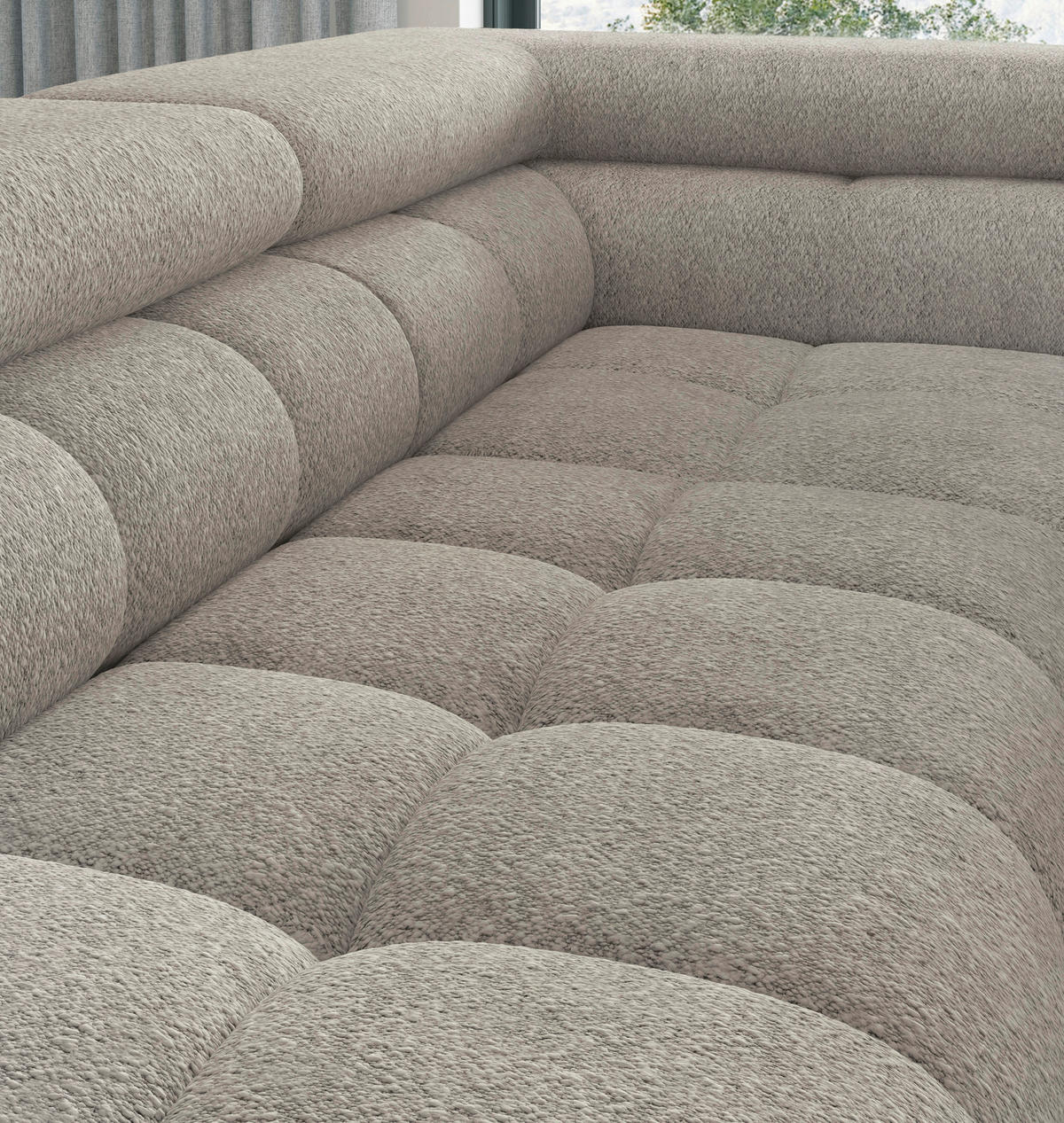 ECKSOFA FERUCCE in Teddystoff Beige  276/200 cm  - Beige/Schwarz, Design, Textil/Metall (276/200cm) - MID.YOU