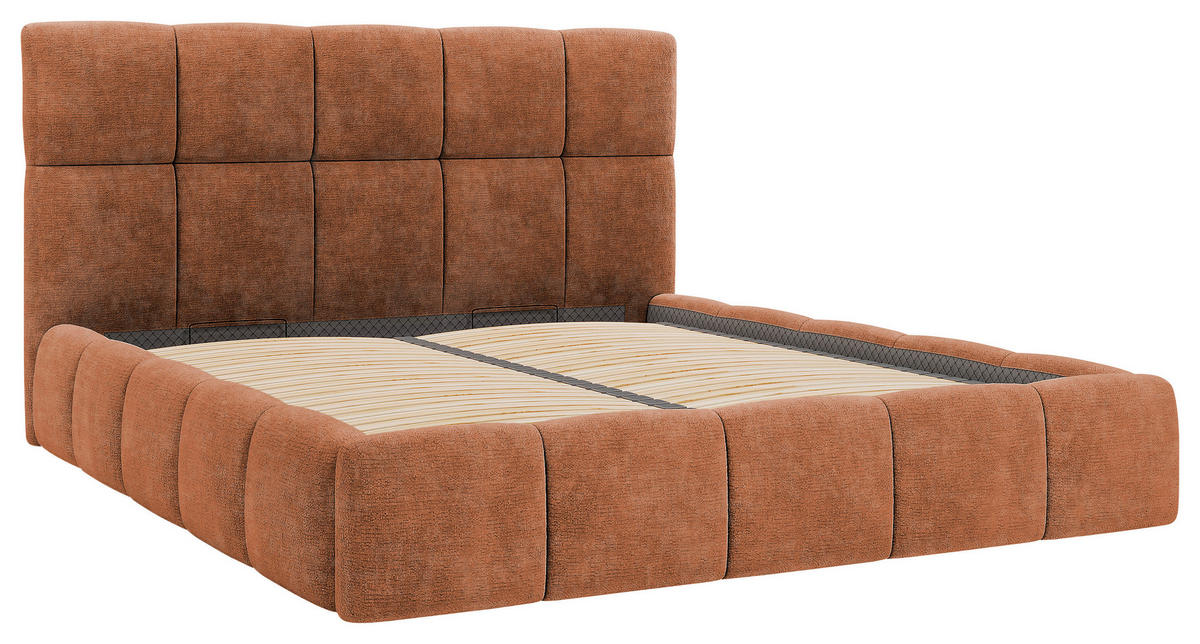 POLSTERBETT 180/200 cm,  in Rostfarben, gepolstertes Kopfteil, Lattenrost, Bettkasten,  - Rostfarben/Schwarz, MODERN, Holz/Holzwerkstoff (180/200cm) - MID.YOU
