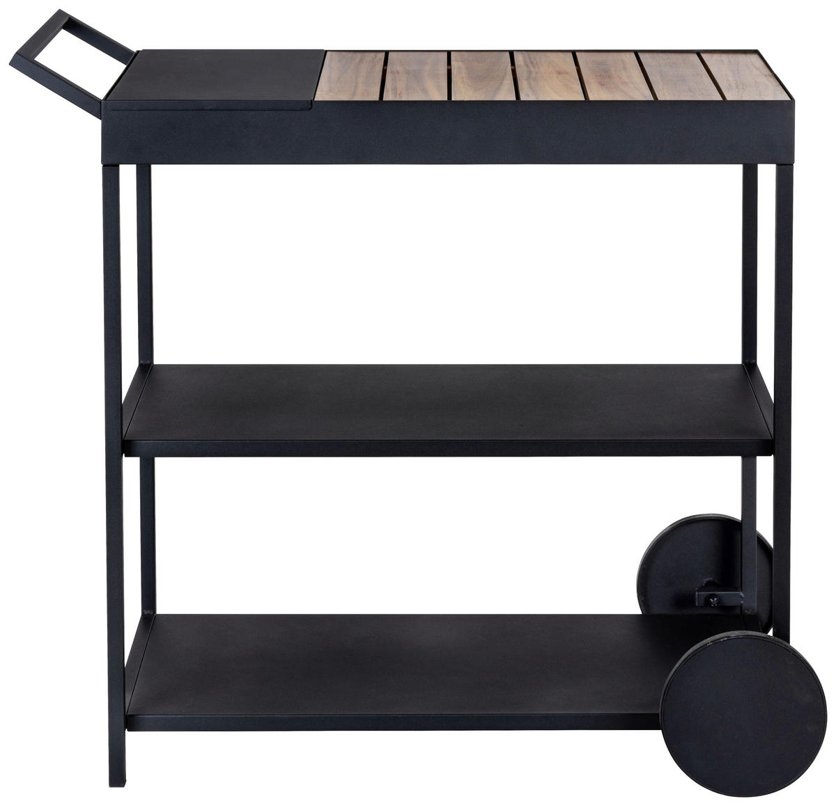 SERVIERWAGEN Akazie massiv Schwarz, Akaziefarben  - Schwarz/Akaziefarben, Design, Holz/Metall (80/40/98cm) - Wenko