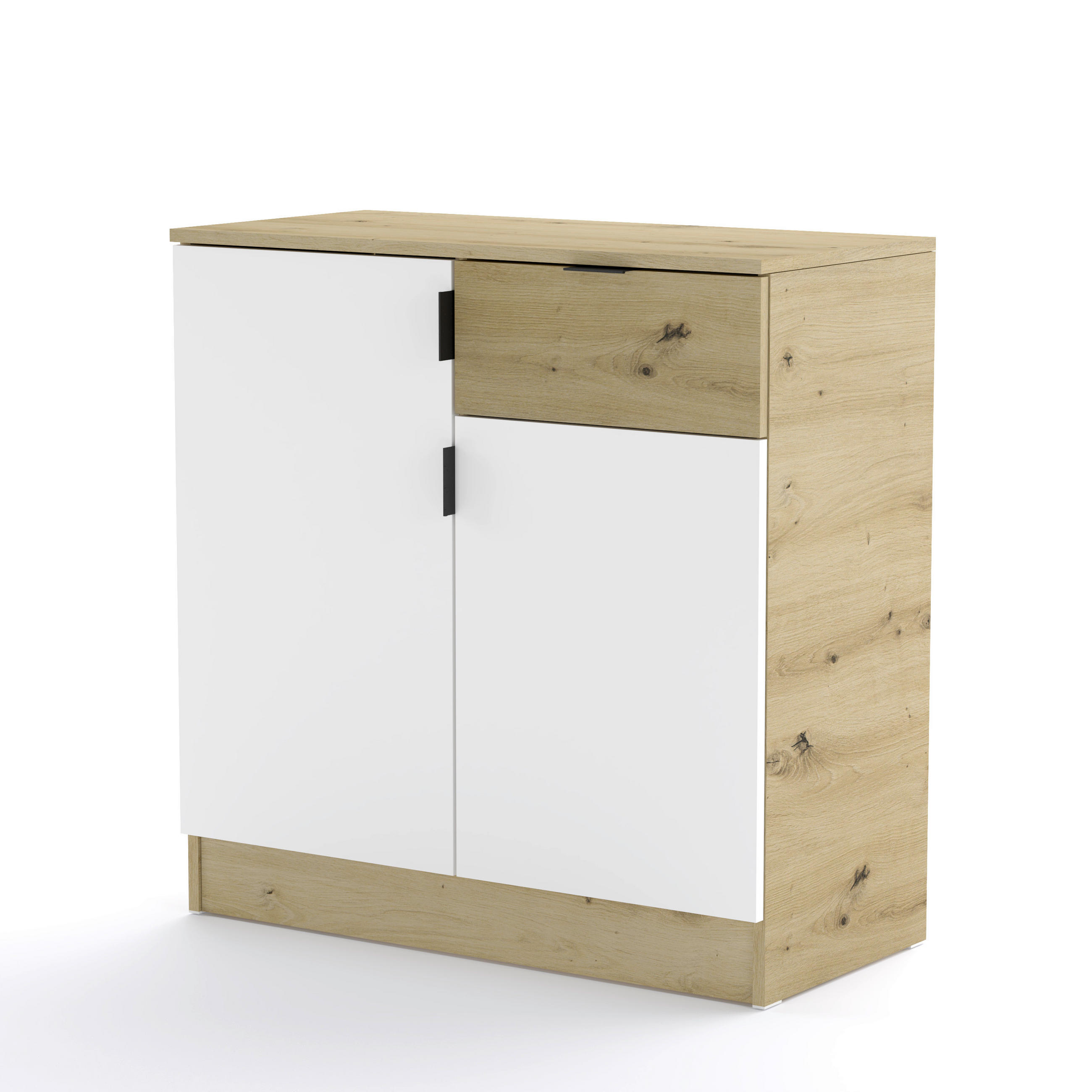 KOMODA   83.4/40/85 cm   bijela, hrast Artisan  - bijela/hrast Artisan, Design, drvni materijal/metal (83.4/40/85cm)