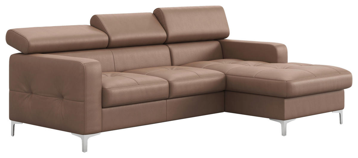 ECKSOFA Echtleder Cappuccino  - Chromfarben/Cappuccino, Design, Leder/Metall (227/168cm) - Livetastic