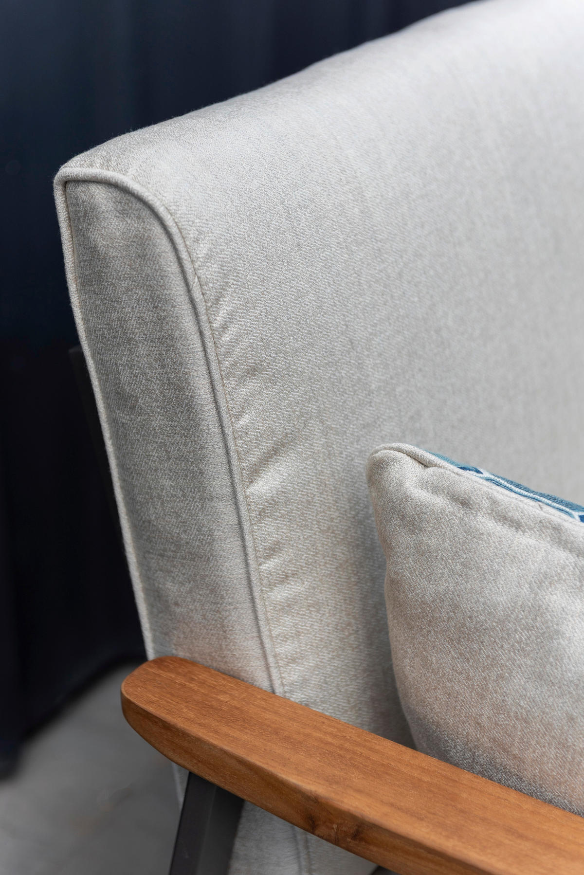 2,5-SITZER Flachgewebe Hellgrau, Dunkelgrau, Teakfarben  - Blau/Dunkelgrau, Design, Holz/Textil (161/75,5/82cm) - Modante