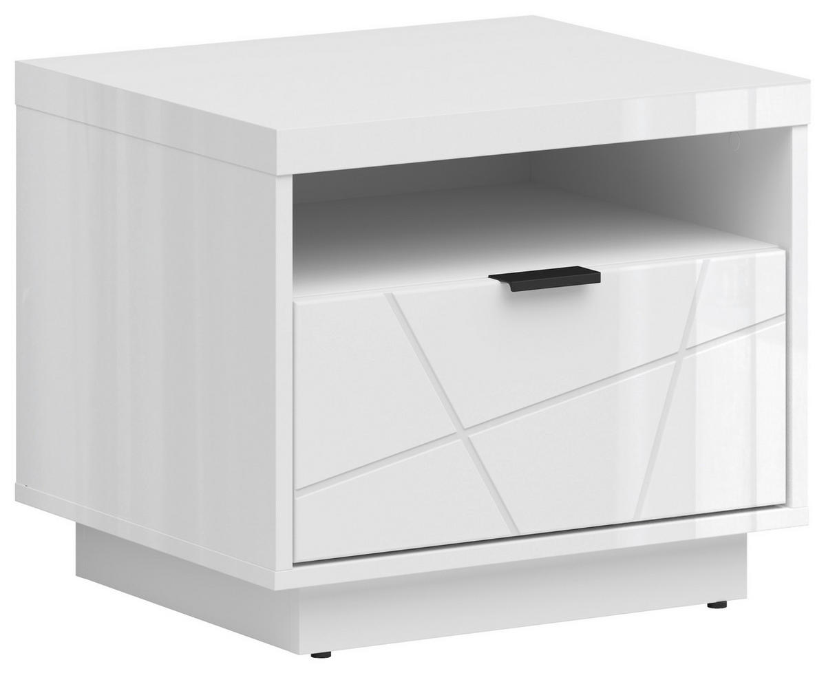 NOČNÍ STOLEK K POSTELI, bílá, vysoce lesklá bílá, 50/42,5/42,5 cm - bílá/černá, Moderní, kov/kompozitní dřevo (50/42,5/42,5cm) - MID.YOU