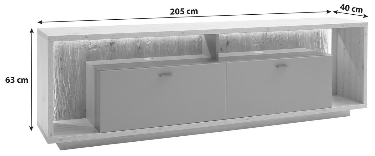 LOWBOARD Colombo  in 205/63/40 cm  - Eichefarben/Grau, Design, Holzwerkstoff/Metall (205/63/40cm) - MID.YOU