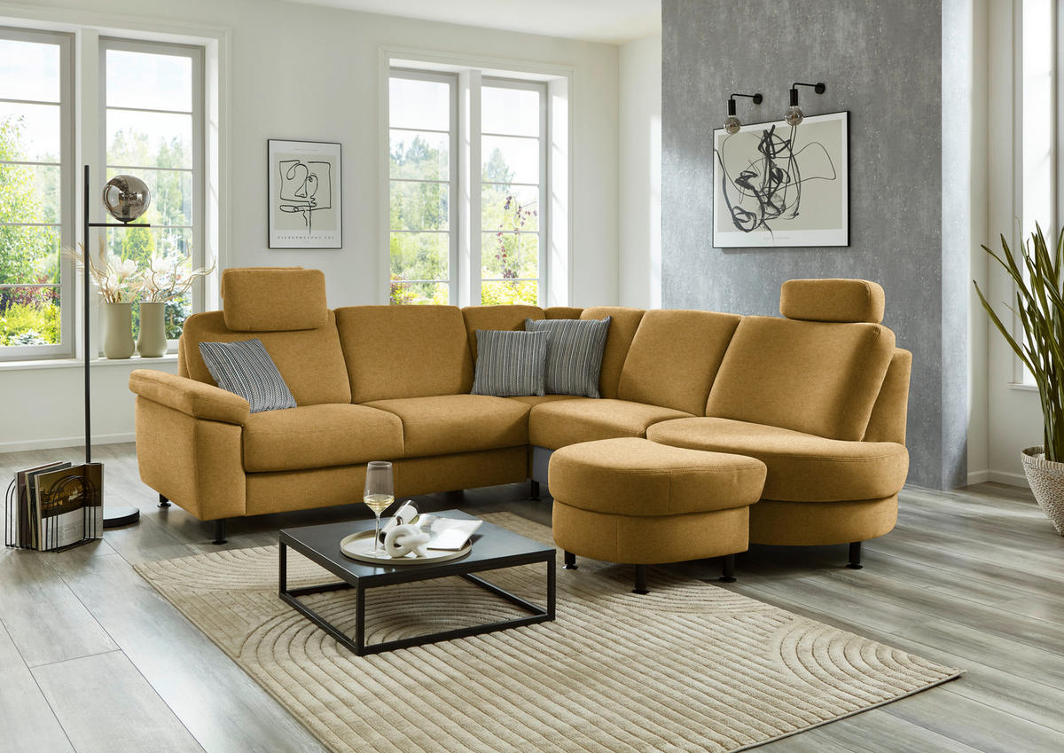 ECKSOFA Flachgewebe Currygelb  - Currygelb/Schwarz, Konventionell, Textil/Metall (248/252cm) - Beldomo Comfort