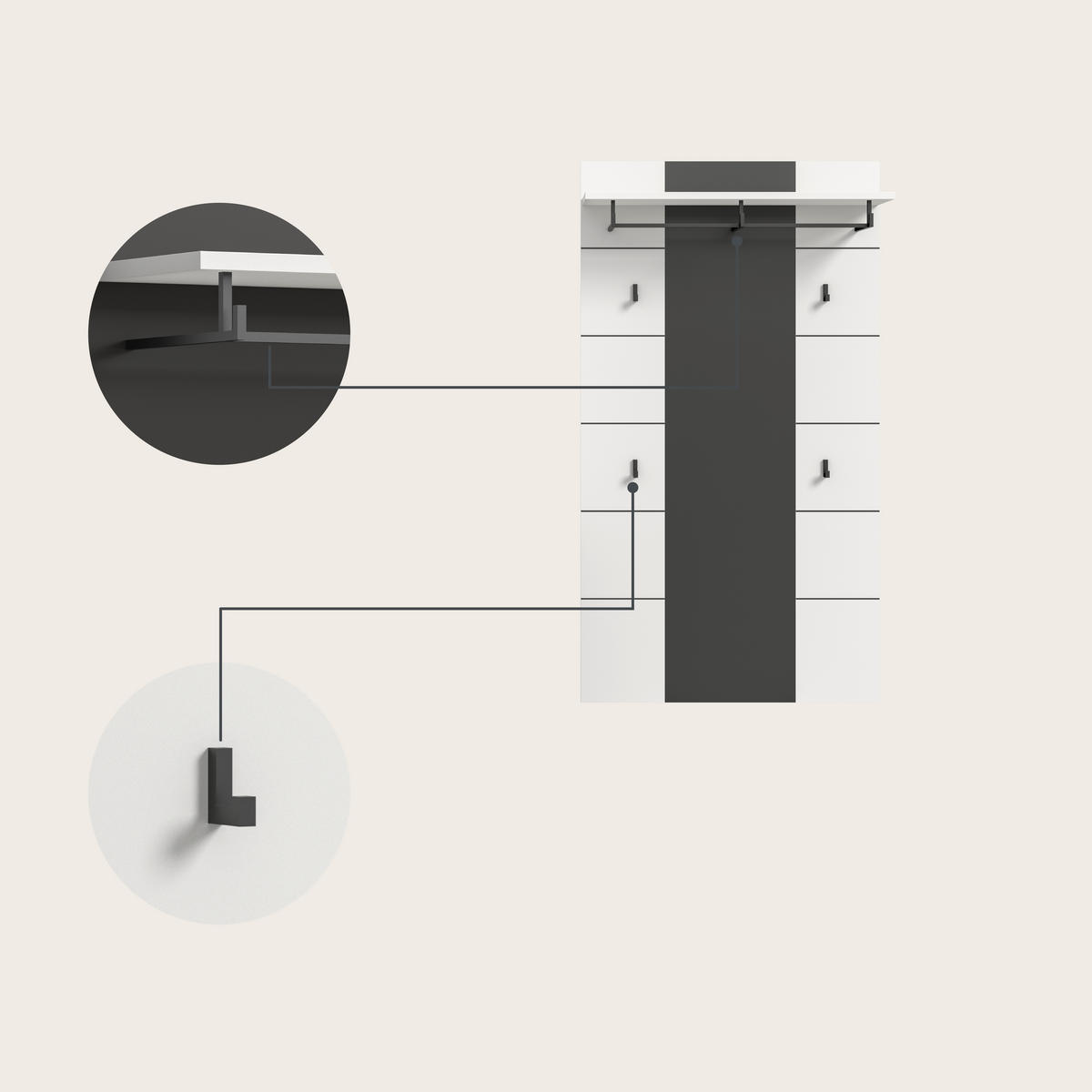 ŠATNA, 175/190/37 cm - šedá/bílá, Design, kompozitní dřevo (175/190/37cm) - Livetastic
