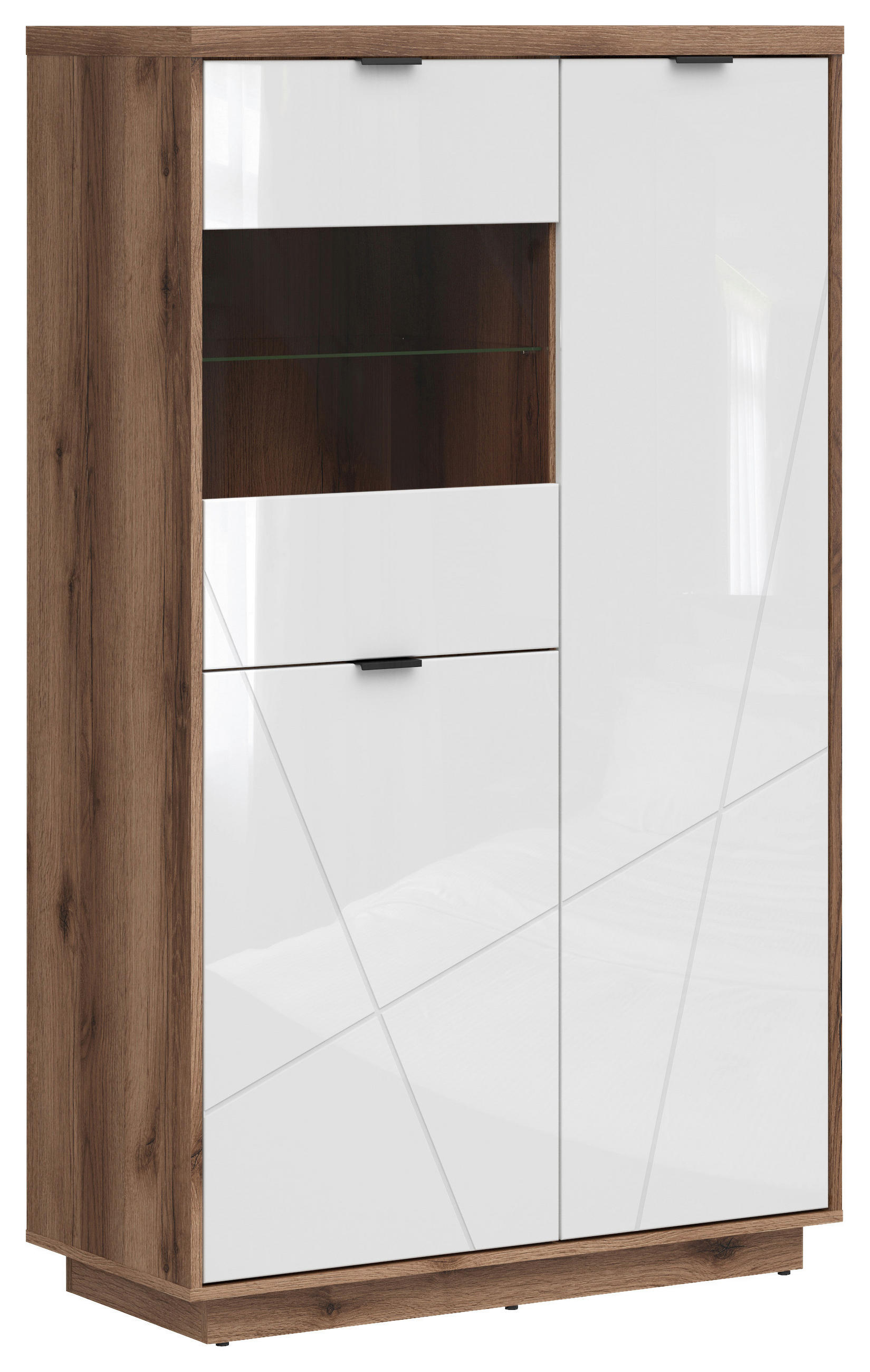 VITRINE in Eichefarben, Weiß Hochglanz  - Weiß Hochglanz/Eichefarben, Design, Glas/Holzwerkstoff (94/157/42,5cm)