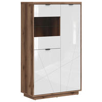 VITRINE in Eichefarben, Weiss Hochglanz  - Weiss Hochglanz/Eichefarben, Design, Glas/Holzwerkstoff (94/157/42,5cm)