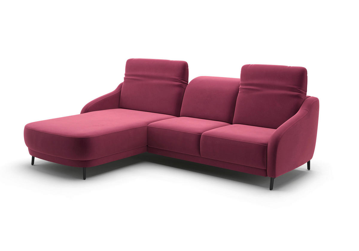 ECKSOFA BLUES V Aubergine Samt  - Aubergine/Schwarz, MODERN, Textil/Metall (191/271cm) - Sit & More