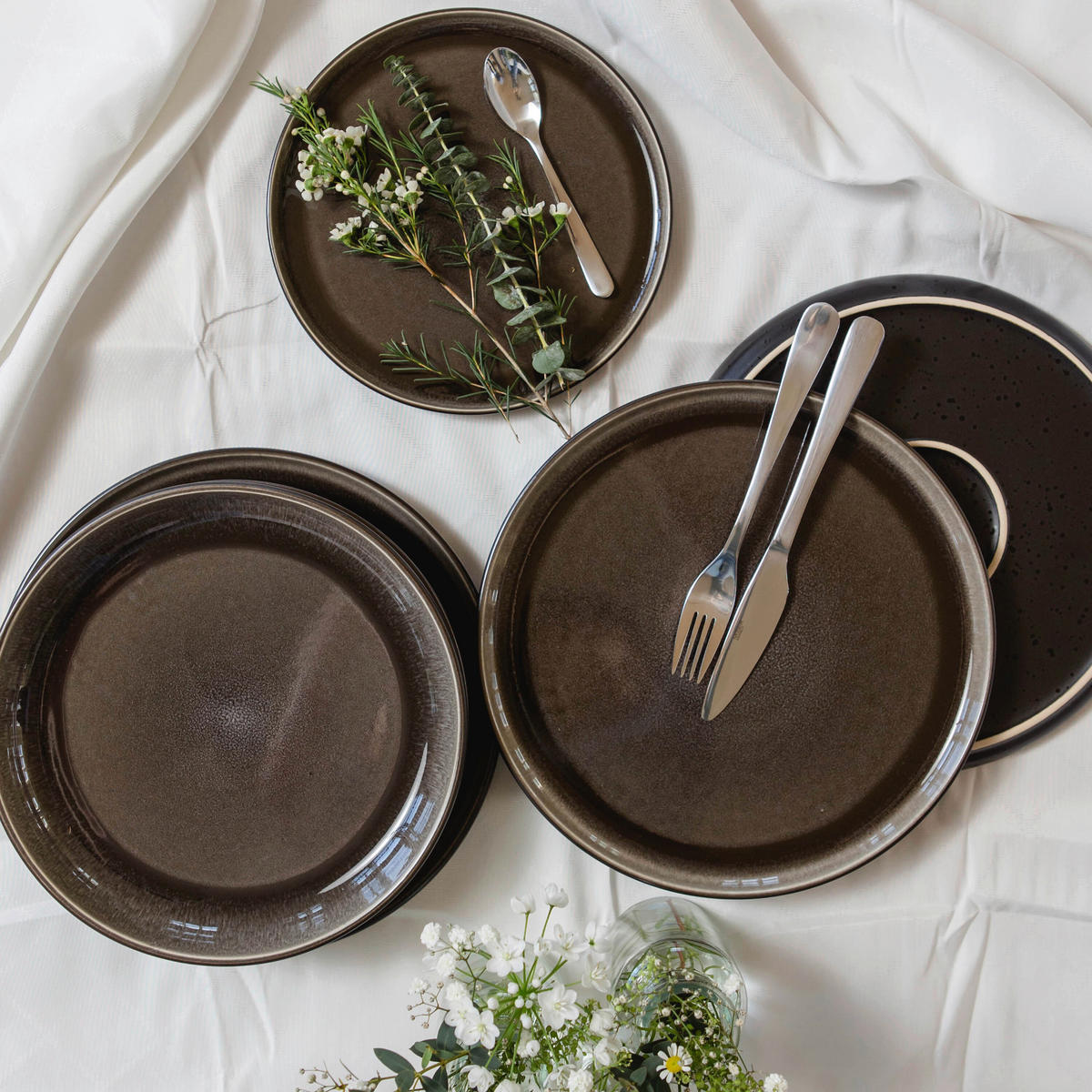 TELLERSET 4-teilig  - Schwarz/Braun, Basics, Keramik - Mäser
