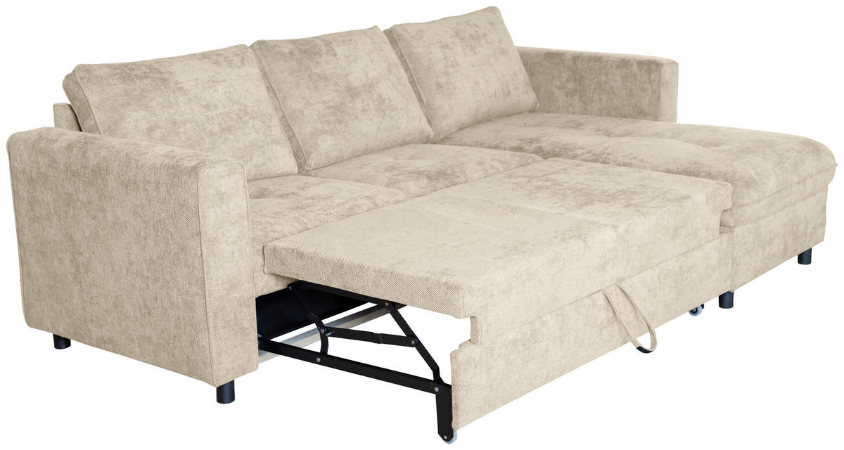 ECKSOFA in Flachgewebe Naturfarben  - Schwarz/Naturfarben, KONVENTIONELL, Textil/Metall (252/162cm) - Carryhome