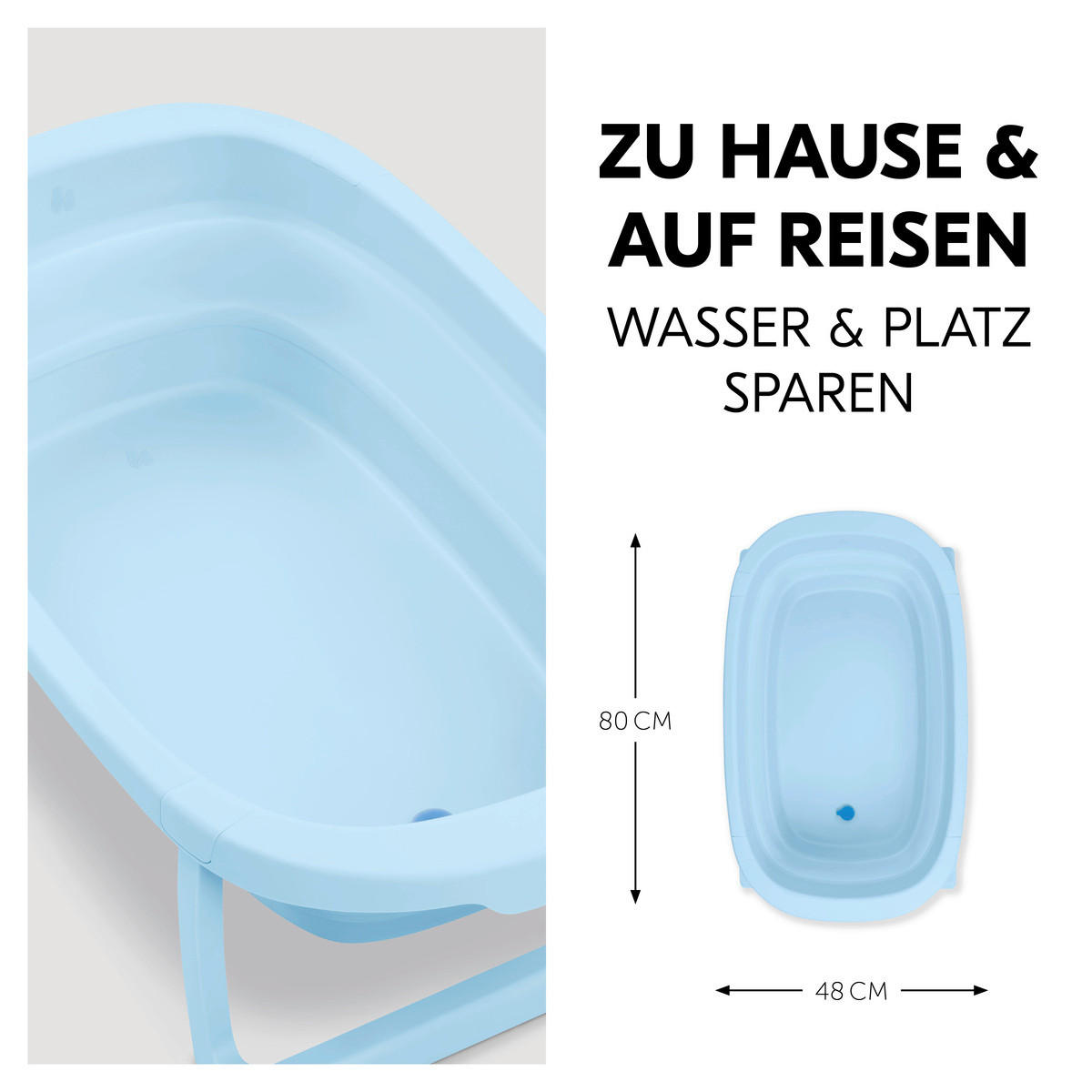 BABYBADEWANNE Wash N Fold  - Hellblau, Basics, Kunststoff (48/25/80cm) - Hauck