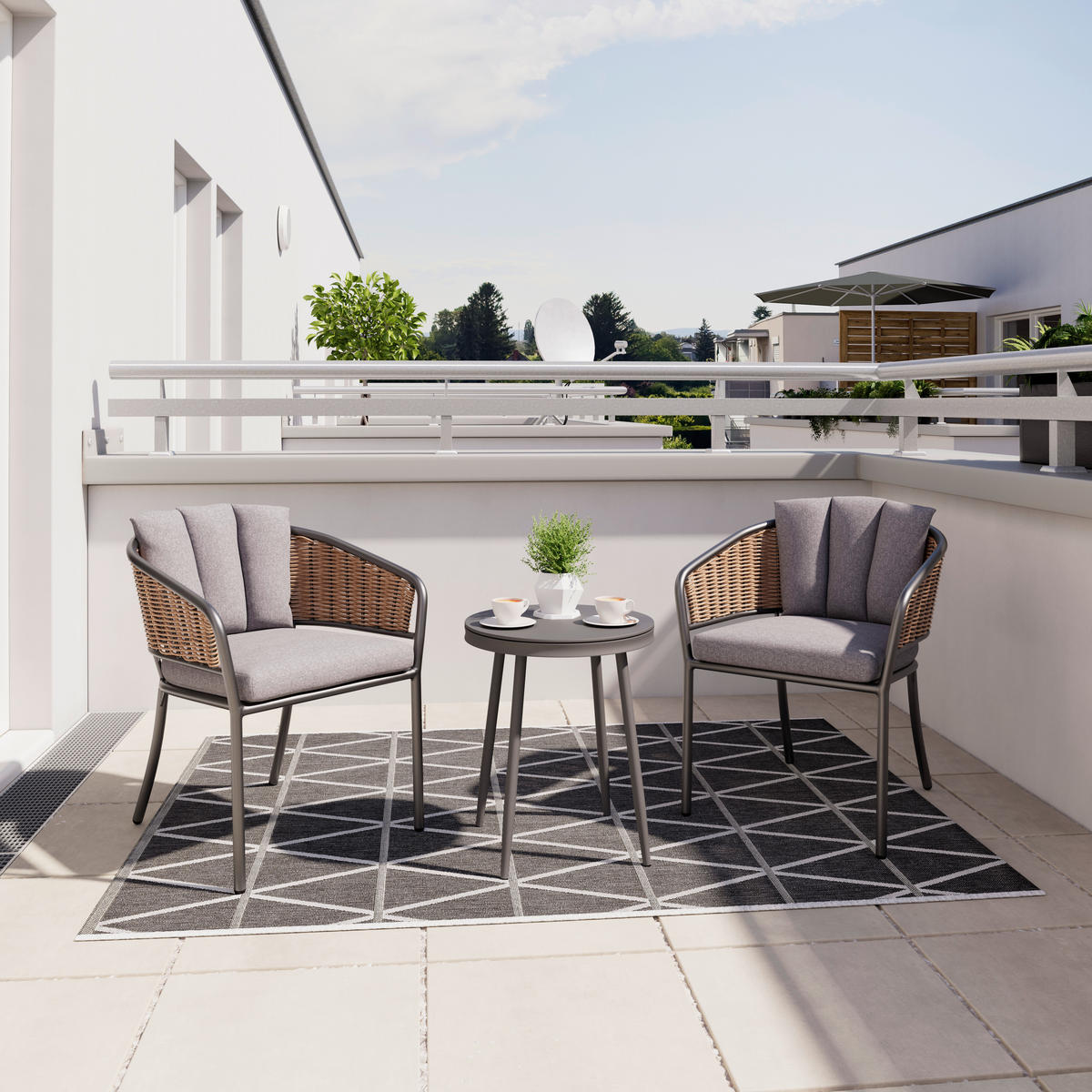 BALKONSET  3-teilig  - Anthrazit/Braun, MODERN, Glas/Kunststoff (60/45/75/53/66/45cm) - Ambia Garden