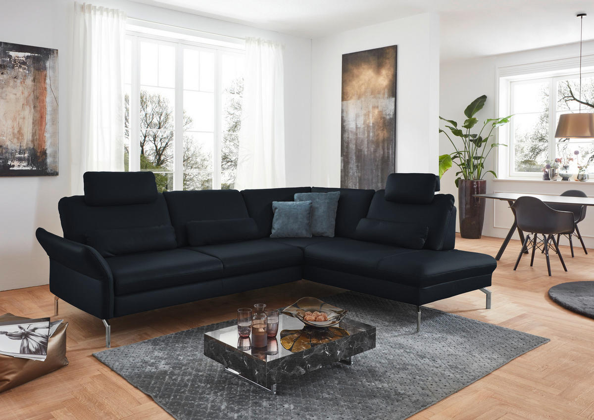 ECKSOFA in Echtleder Dunkelblau  - Alufarben/Dunkelblau, Konventionell, Leder/Metall (284/220cm) - Beldomo Premium