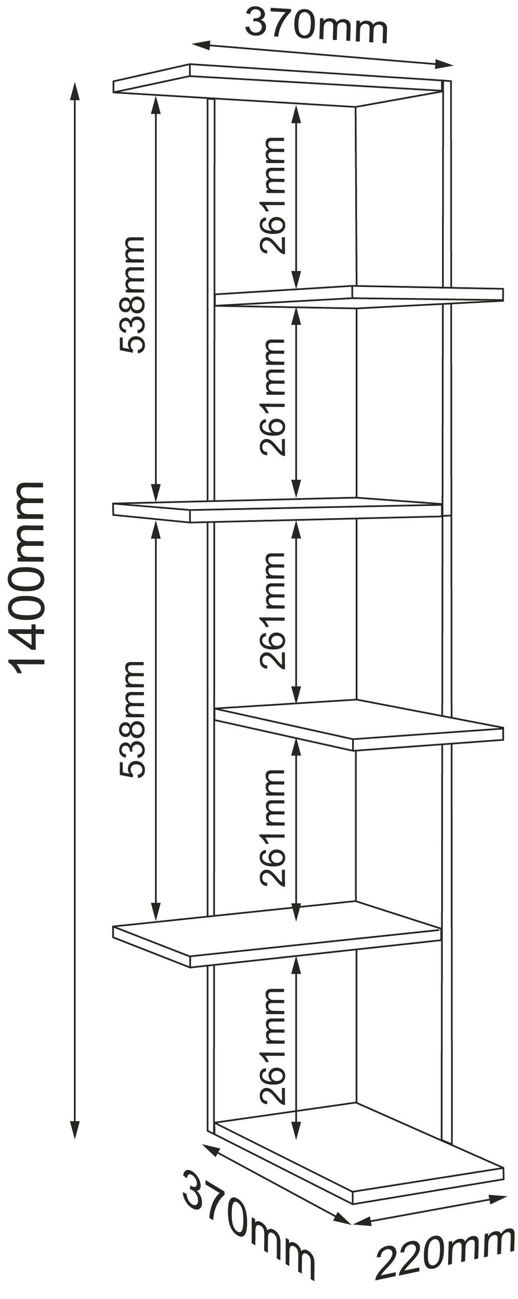 ÉTAGÈRE D'ANGLE in 37/140/37 cm Weiss, Honigeiche  - Honigeiche/Weiss, Lifestyle, Holzwerkstoff (37/140/37cm) - MID.YOU