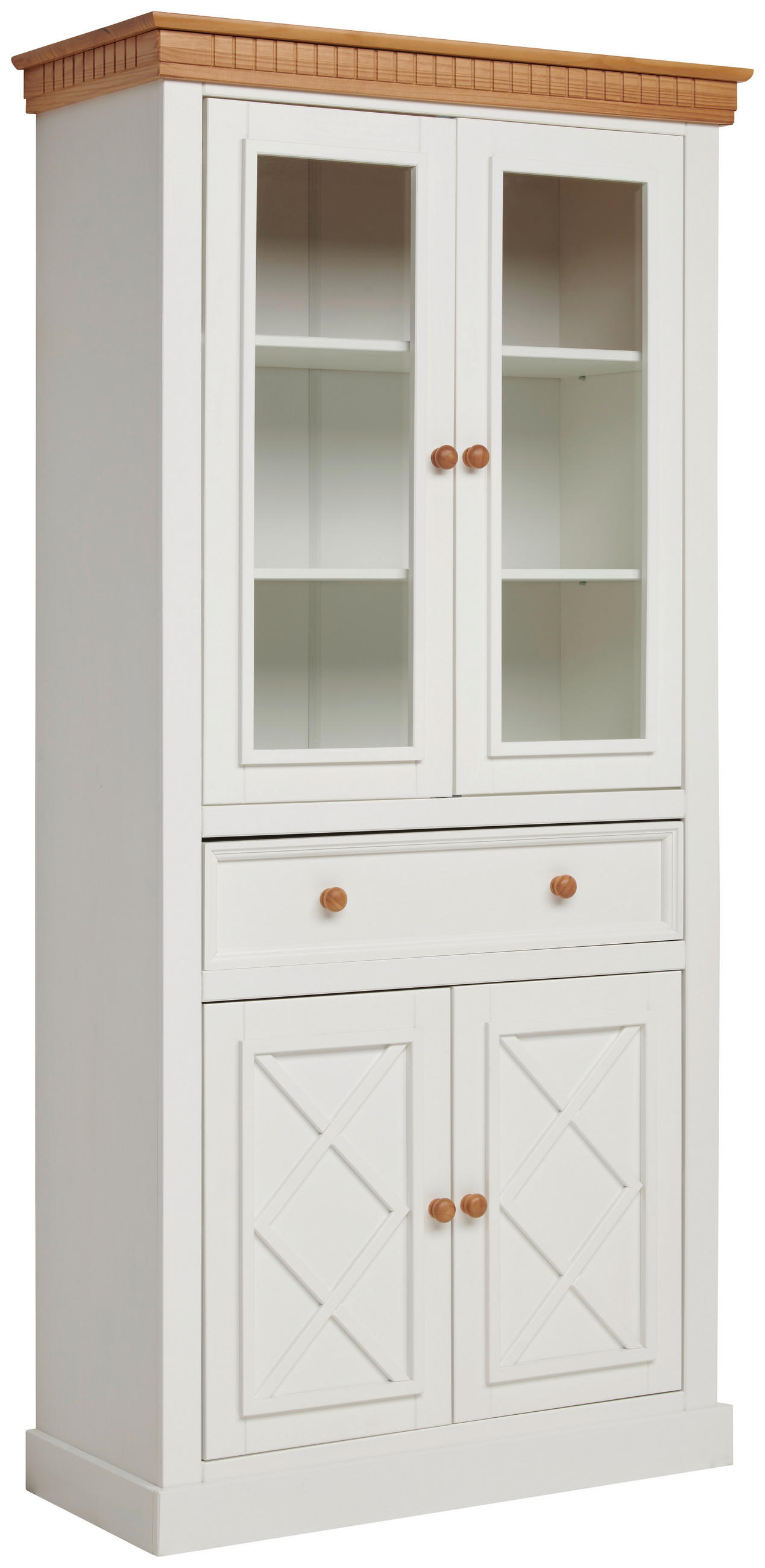 VITRINE  in massiv Kiefer Naturfarben, Weiß  - Weiß/Naturfarben, ROMANTIK / LANDHAUS, Glas/Holz (100/207/44cm) - MID.YOU