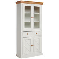 VITRINE  in massiv Kiefer Naturfarben, Weiß  - Weiß/Naturfarben, ROMANTIK / LANDHAUS, Glas/Holz (100/207/44cm) - MID.YOU