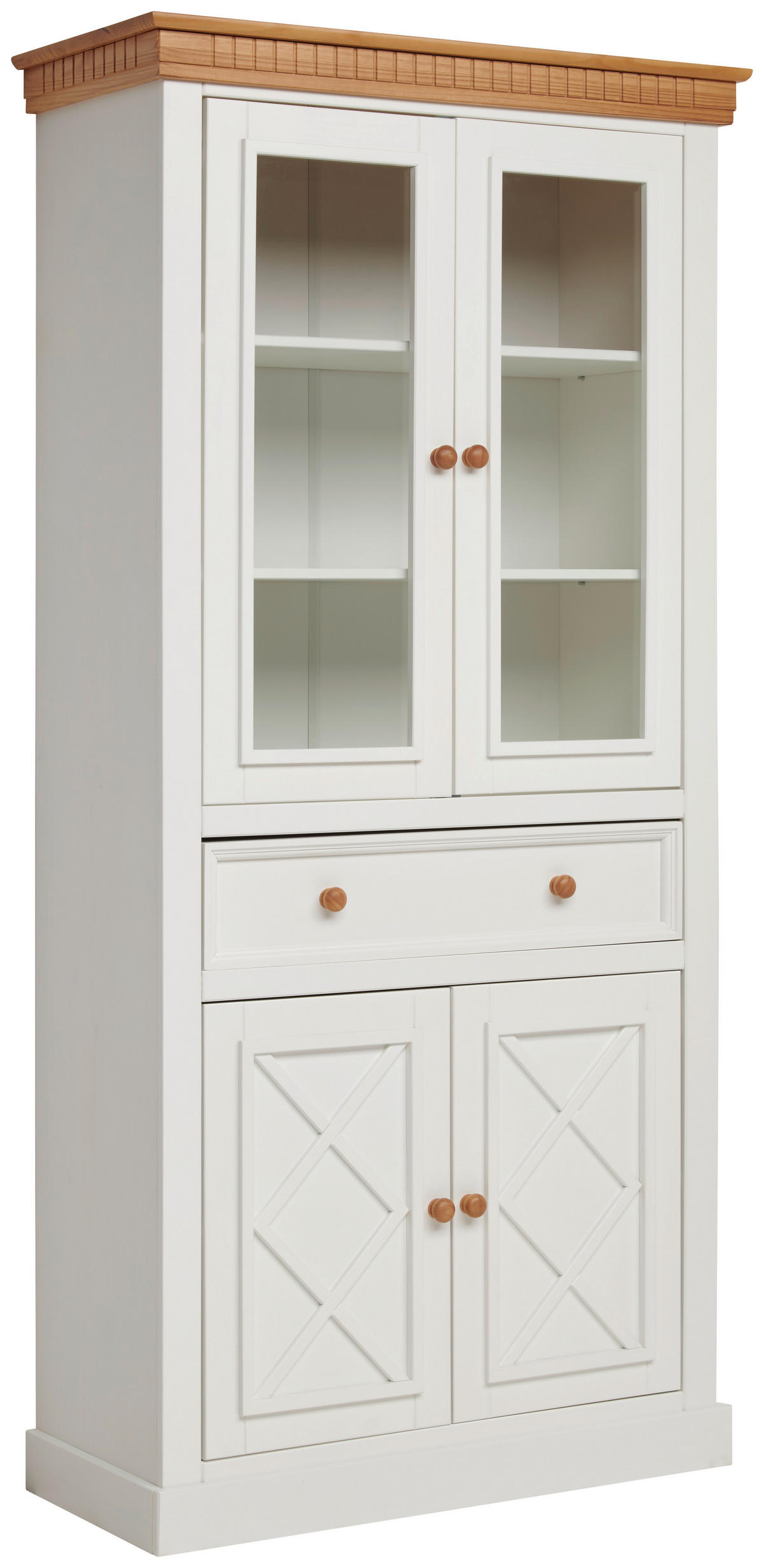 VITRINE  in massiv Kiefer Naturfarben, Weiß  - Weiß/Naturfarben, ROMANTIK / LANDHAUS, Glas/Holz (100/207/44cm) - MID.YOU