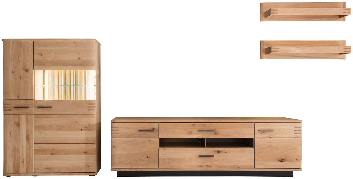 WOHNWAND  in Eichefarben  340/167/50 cm  - Eichefarben/Anthrazit, Design, Glas/Holz (340/167/50cm) - Livetastic