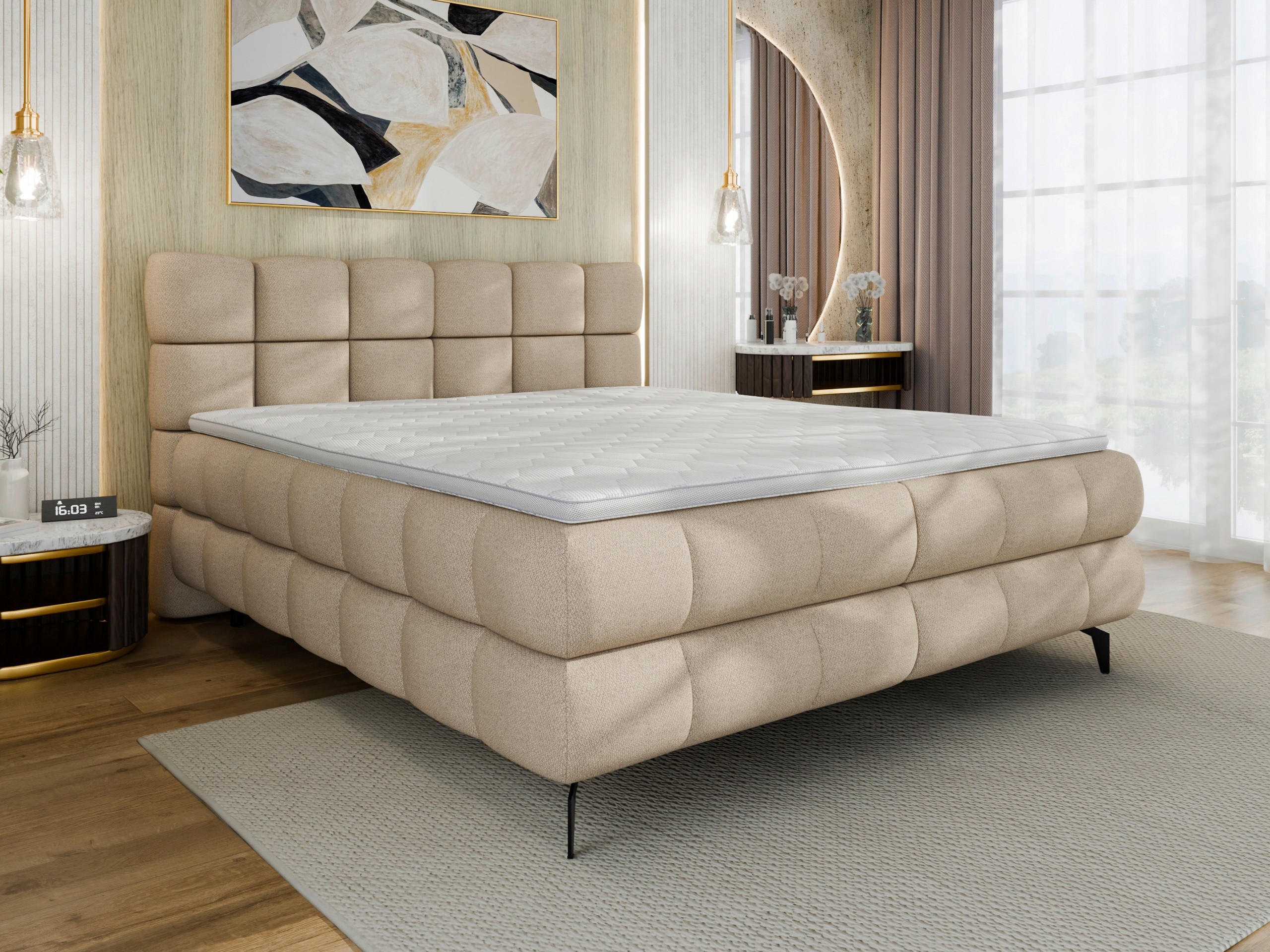 BOXBETT 180/200 cm  in Beige  - Beige/Schwarz, Trend, Textil/Metall (180/200cm) - Esposa