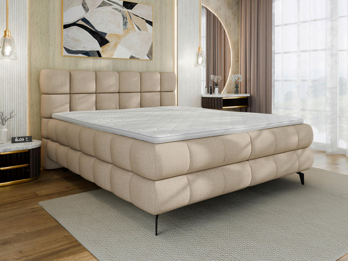 BOXBETT 180/200 cm  in Beige  - Beige/Schwarz, Trend, Textil/Metall (180/200cm) - Esposa