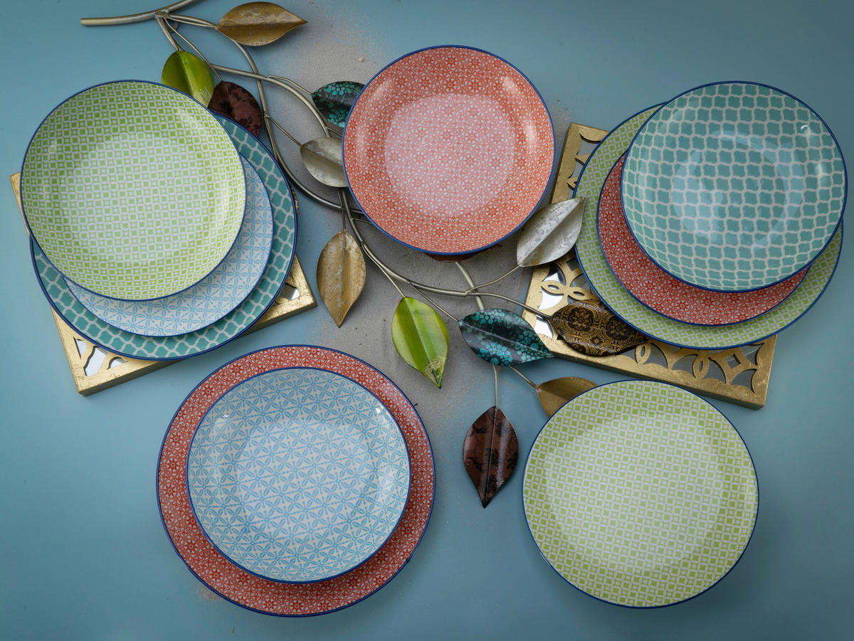 TAFELSERVICE Mediterran 12-teilig  - Blau/Rot, Basics, Keramik (30,5/30/32cm) - Creatable