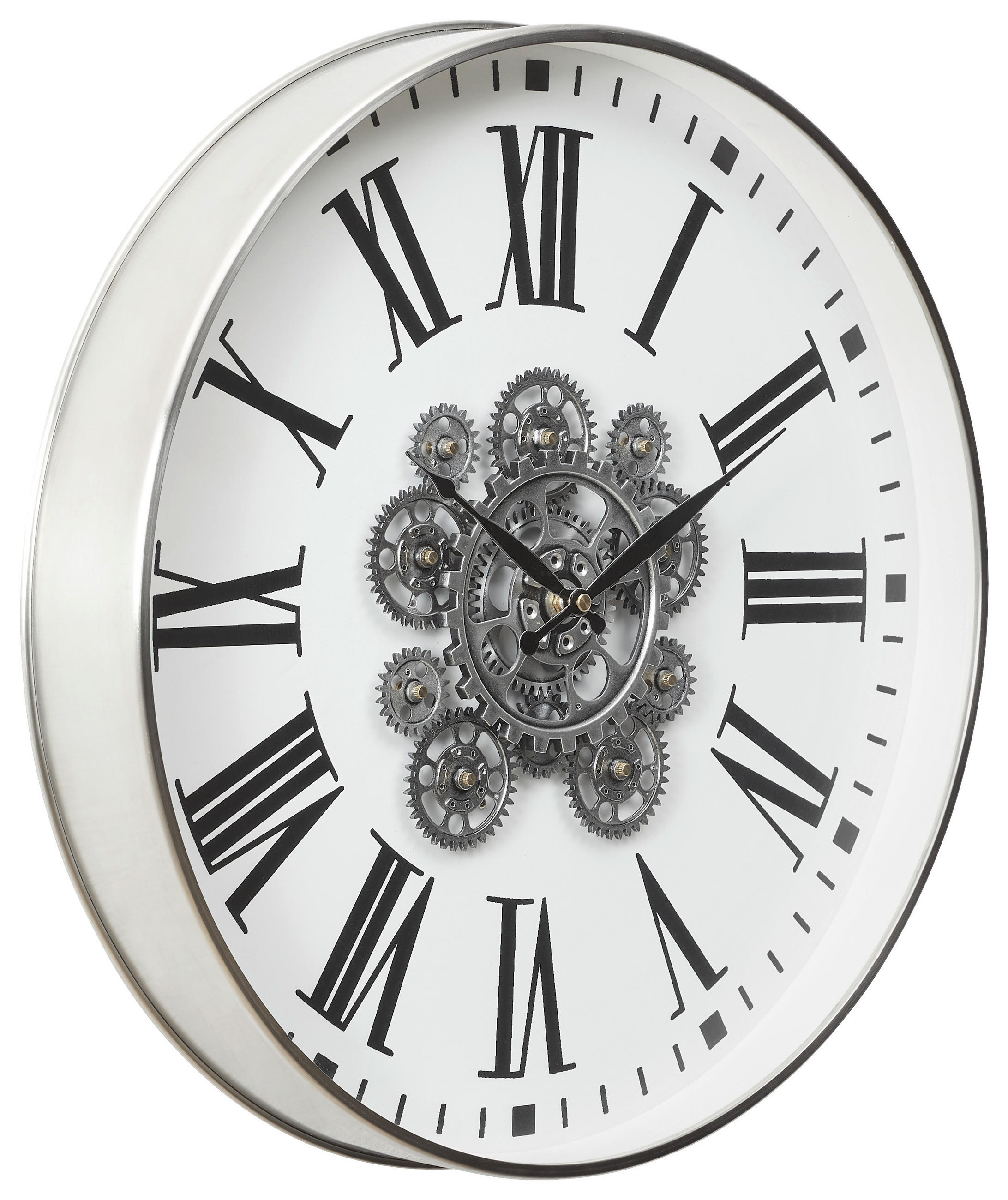 WANDUHR  Silberfarben, Weiß 45 cm  - Silberfarben/Weiß, Basics, Glas/Holzwerkstoff (45cm) - Ambia Home