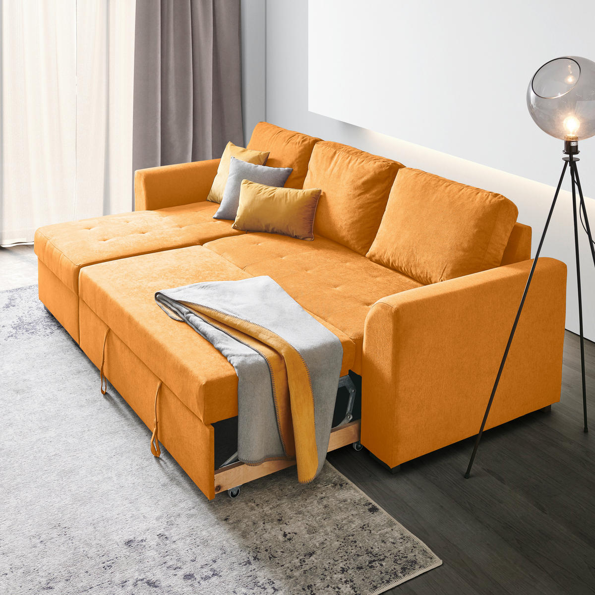 UGAONA GARNITURA narandžasta  - crna/narandžasta, Dizajnerski, tekstil/plastika (243/87/155cm) - Xora