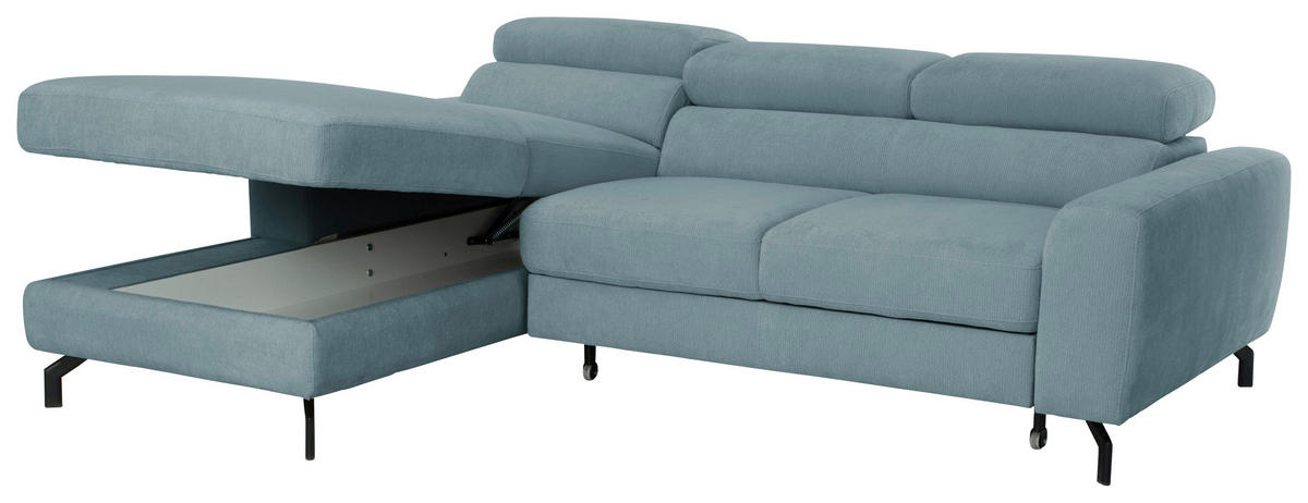 ECKSOFA LARGO in Chenille Blau  177/226 cm  - Blau/Schwarz, Design, Textil/Metall (177/226cm) - Livetastic